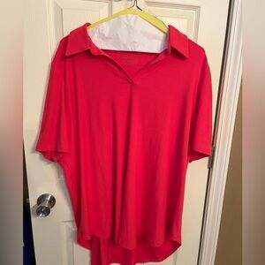 Lane Bryant Fuscia Ribbed Top V-neck with Collar